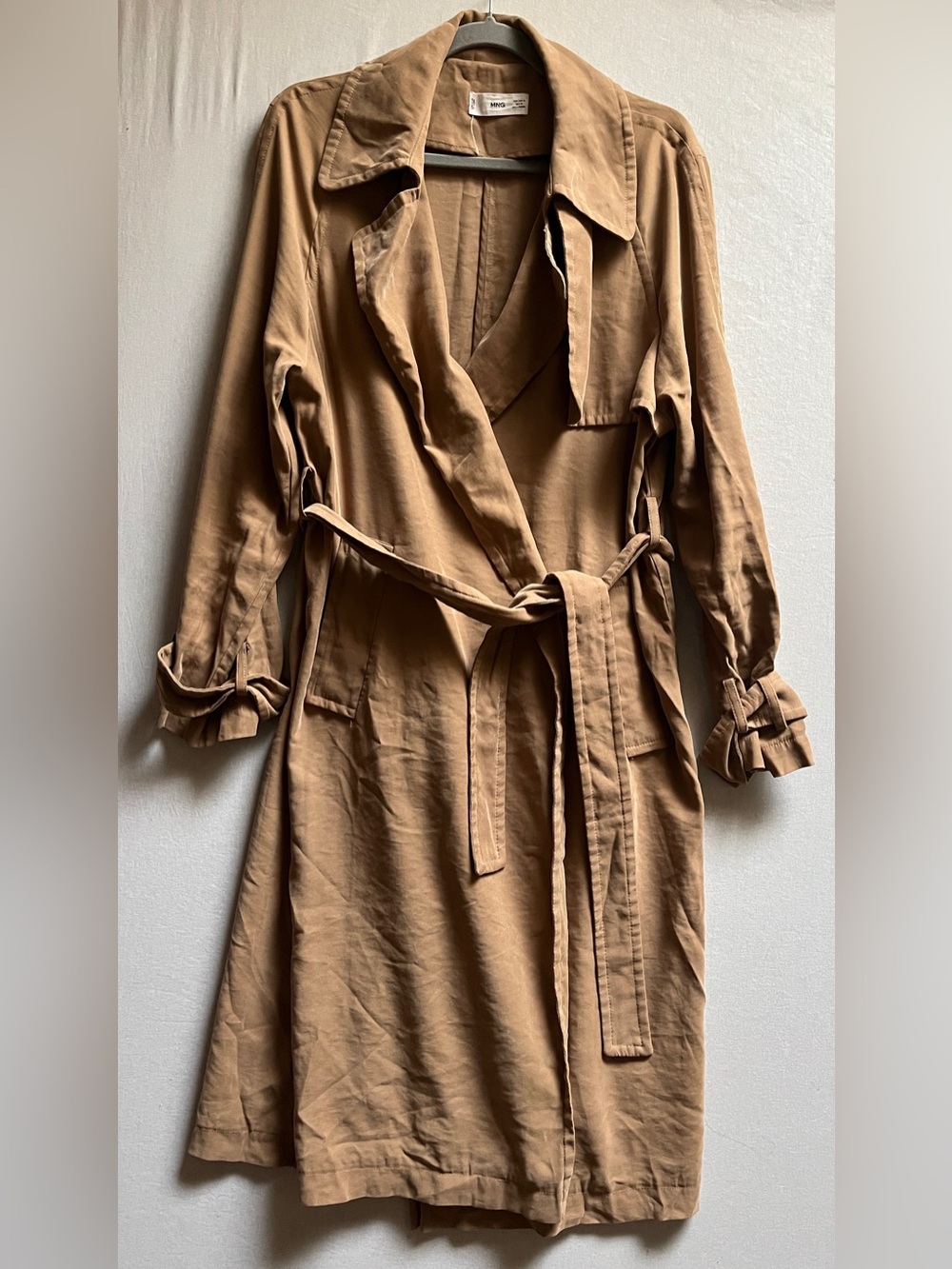 Mango Classic Tan Brown Belted Trench Coat Jacket Womens Size M